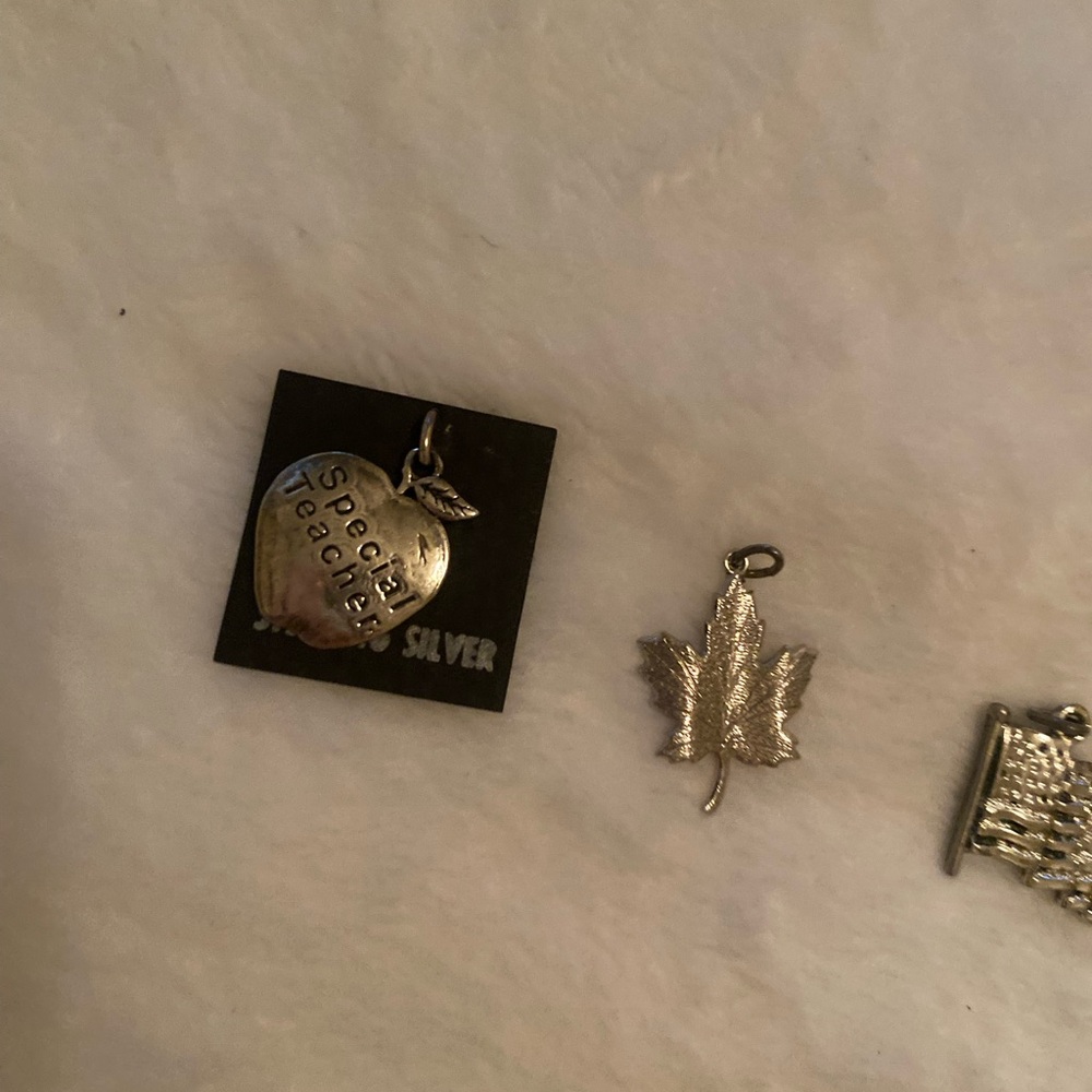 Sterling Silver Teacher and Leaf Charms flag